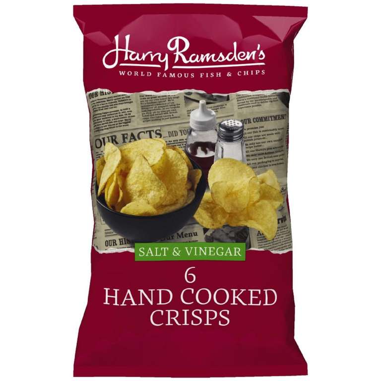 Harry Ramsden's Salt and Vinegar Hand Cooked Crisps 6 Pack 150g