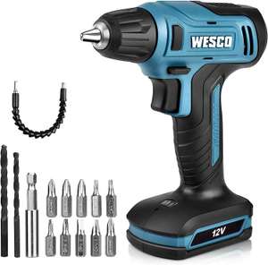 WESCO 12V Electric Screwdriver / Cordless Drill + 14 drill bits with voucher (Sold by WESCO POWER TOOLS)