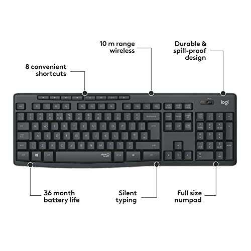 Logitech MK295 Silent Wireless Mouse & Keyboard Combo with Silent Touch Technology, Advanced Optical Tracking, QWERTY UK English Layout