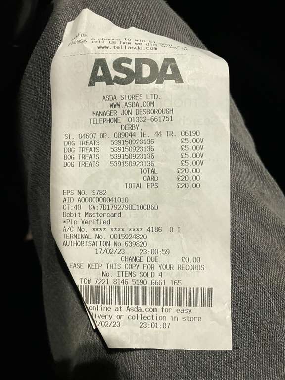 20 Irish Rover Pigs Ears - Scans as £5 @ Asda Derby (Spondon)