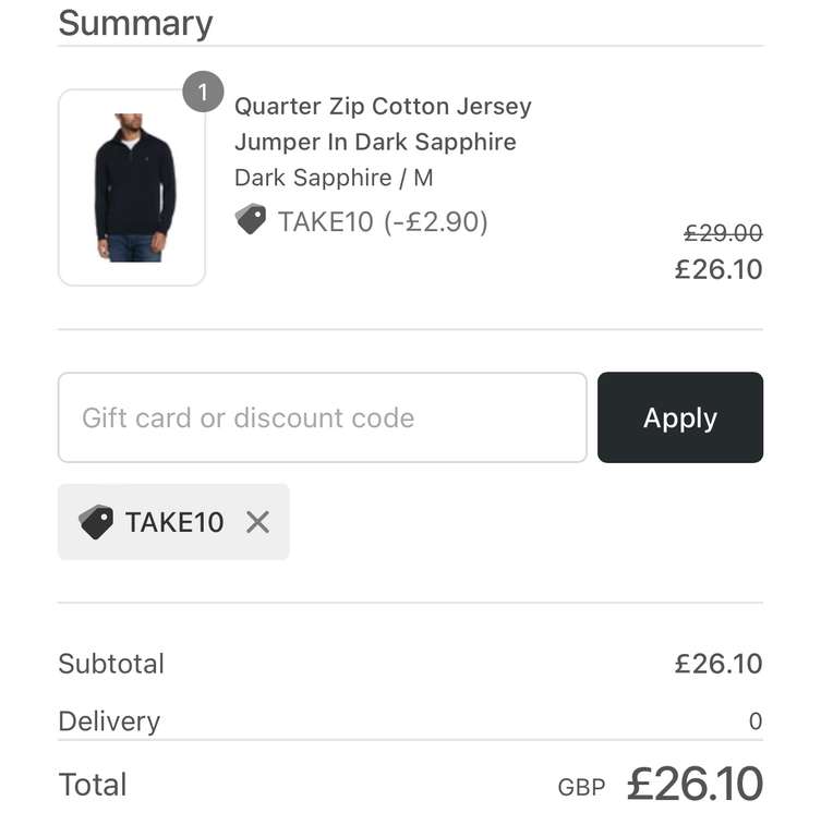 Quarter Zip 100% Cotton Jersey Jumper (Sizes S - XXXL) - £26.10 With Code + Free Delivery @ Original Penguin Shop