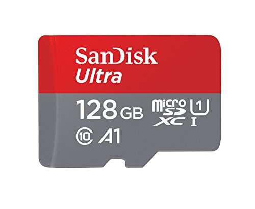 SanDisk 128GB Ultra microSDXC memory card+SD adapter. Up to 120MB/S Read Speed, Class 10, U1, A1 approved £14 at Amazon