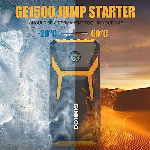 GOOLOO Jump Starter Power Pack - 1500A Peak Car Jump Starter (up to 6.0L Gas and 4.0L Diesel) 12V Car Battery Booster - Sold by Landwork FBA