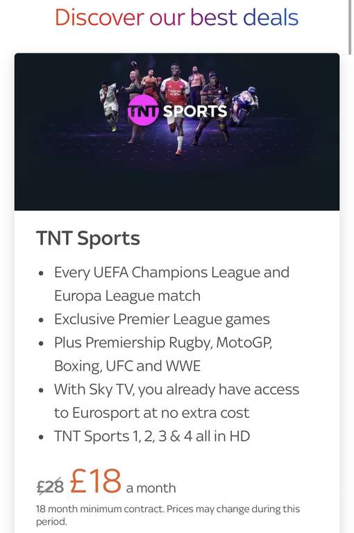 Get TNT Sports for £18 a month via SKY VIP For Selected Sky TV Customers (18 month contract)