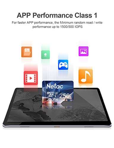 Netac 256GB MicroSDHC Memory Card, Micro SD Card, 4K Full HD Video Recording, UHS-I, C10, U3, A1, V30 @ Netac Official Store / FBA