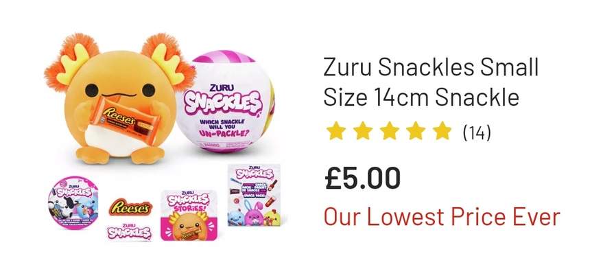 Zuru Snackles Small Size 14cm Snackle / Zuru Snackles Super Sized 35cm  Snackle £10 - (Free Click & Collect)