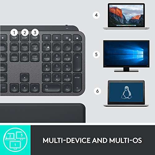 Logitech MX Keys Plus with palm rest - Advanced Wireless Illuminated Keyboard, QWERTY UK English Layout-Grey - £89.97 @ Amazon