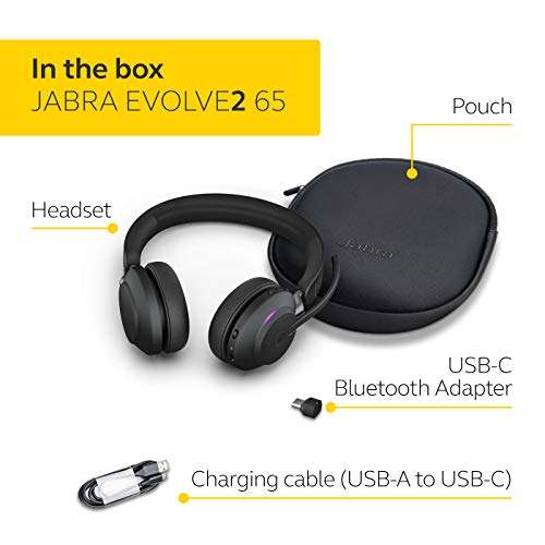 Jabra Evolve2 65 Wireless PC Headset – Noise Cancelling Microsoft Teams Certified Stereo Headphones