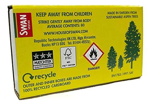 Bryant & May Swan Vestas Safety Matches, Wood, Pack of 5 - £1.30 @ Amazon