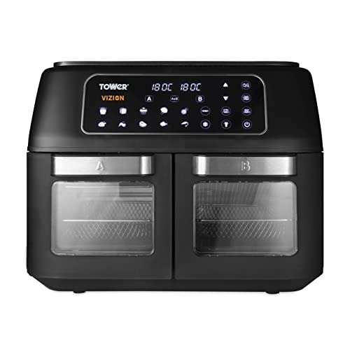 11 Litre Tower Vortx Vizion Dual Compartment Air Fryer Oven with Digital Touch Panel, Black