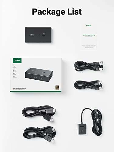 UGREEN KVM Switch HDMI, USB Switch with 4K@60Hz HDMI for 2 PCs Share 1 HDMI Monitor Display and 4 USB Ports w/voucher (Ugreen Group FBA)