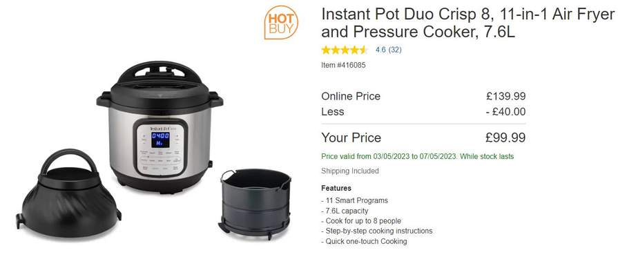 Instant Duo Crisp 8 11-in-1 Multi-Cooker & Air Fryer, 7.6L, Stainless Steel
