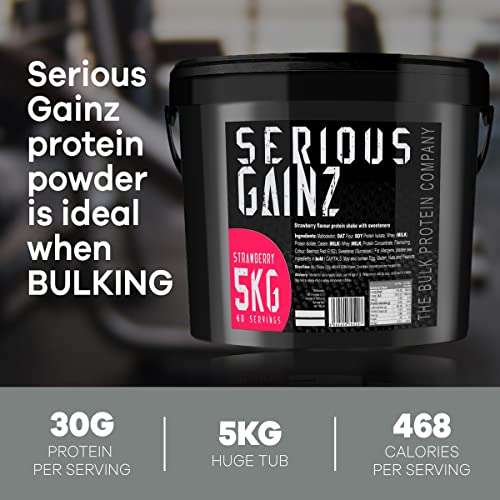 Serious Gainz - Whey Protein Powder - Weight Gain, Mass Gainer - 30g Protein Powders (Strawberry, 5kg) - £25.64 @ Amazon