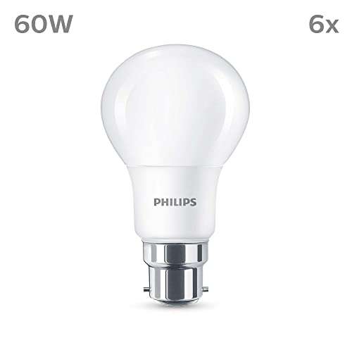 PHILIPS LED Frosted A60 Light Bulb 6 Pack (Warm White 2700K - B22 Bayonet Cap)