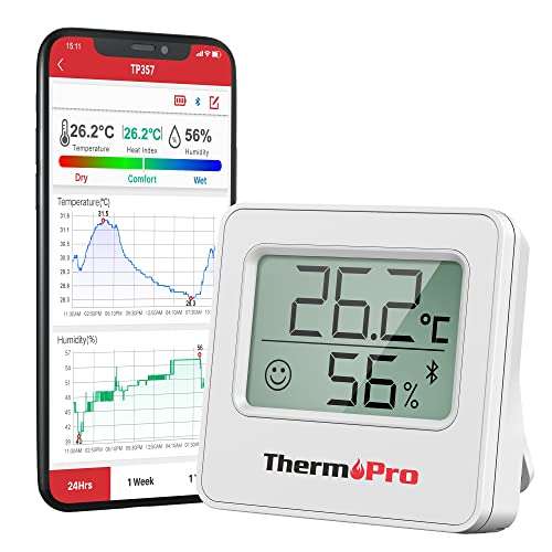 ThermoPro TP357 Digital Hygrometer Indoor Thermometer of 260ft, Bluetooth Thermometer Humidity Meter with Smart App, Room Thermometer Humidity Gauge