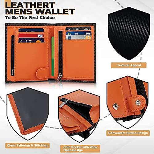 TEEHON Wallets Mens RFID Blocking Carbon Fibre Leather Wallet with Zip Coin Pocket W/Voucher - Sold by GEERUO TRADING CO., LTD FBA