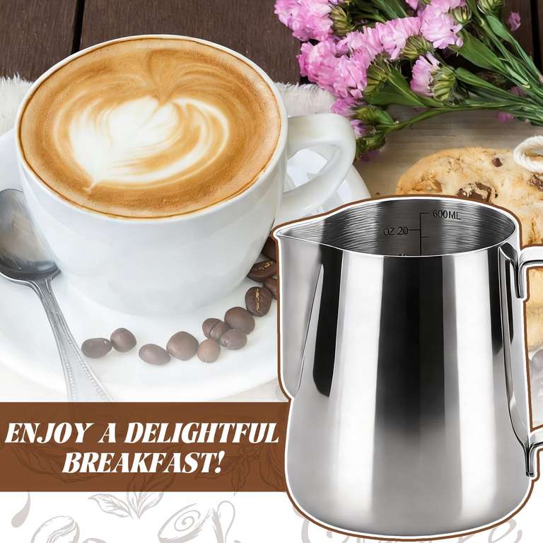 Milk Frothing Pitcher 600ml/20oz 304 Stainless Steel with Measurement ...