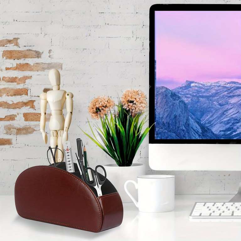 Remote Control Holder, 5 Compartment Faux Leather Desk Organizer £0.88 ...