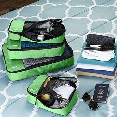 Amazon Basics Packing Cubes - Small, Medium, Large, and Slim (4-Piece Set), Green - £13.36 With Voucher @ Amazon
