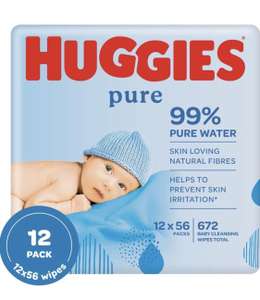 Huggies Pure, Baby Wipes, 12 Packs (672 Wipes Total) - £9 / £8.55 with sub & save + first order voucher @ Amazon