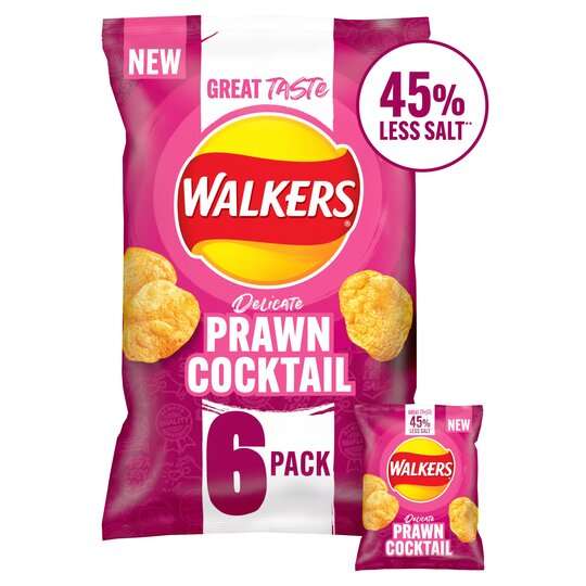 Prawn Cocktail Walkers Crisps 45% less salt 88p Multipack of 6 88p @ Asda Tamworth