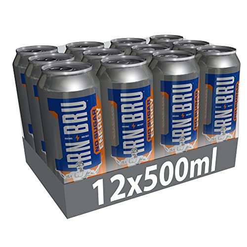 IRN-BRU Energy 12 Pack, Zero No Sugar Big Can Energy Drink with Taurine, Caffeine & Vitamin B - 12 x 500ml Cans (S&S £7.55)
