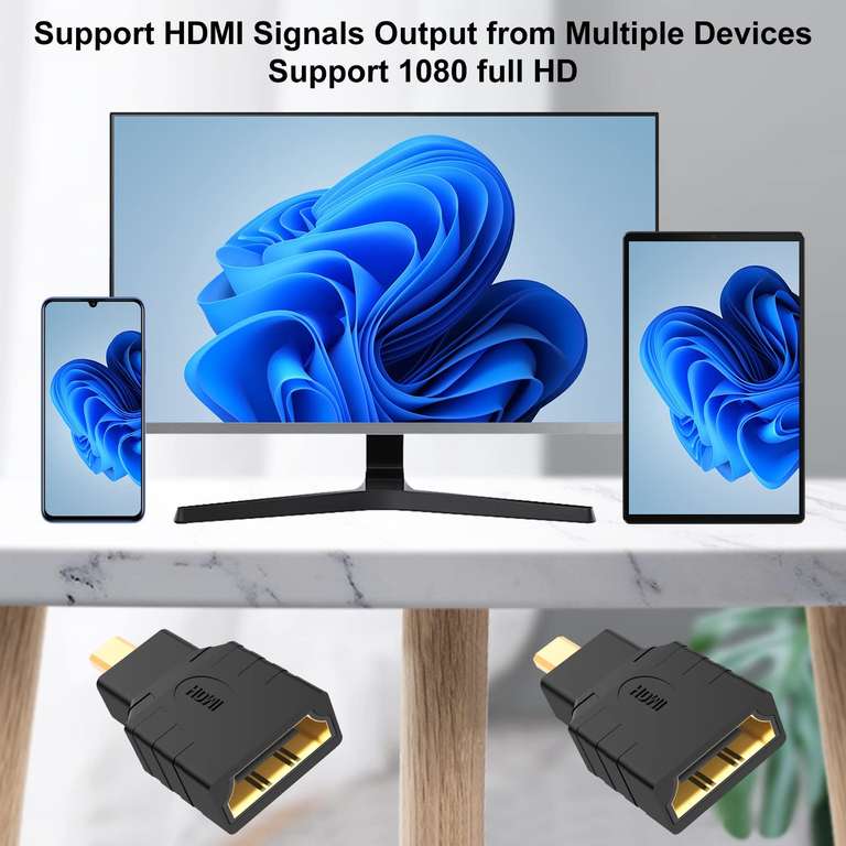 J&D Micro HDMI to HDMI Adapter (5 Pack), Gold Plated HDMI Female to Micro HDMI Male Adapter Converter - Sold by J&D Tech UK