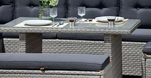 Backyard Furniture Barcelona Luxury 10 Seater Casual Dining Rattan Garden Set with Cushions, Grey/Brown, 191 x 177 x 87cm - £479.49 @ Amazon