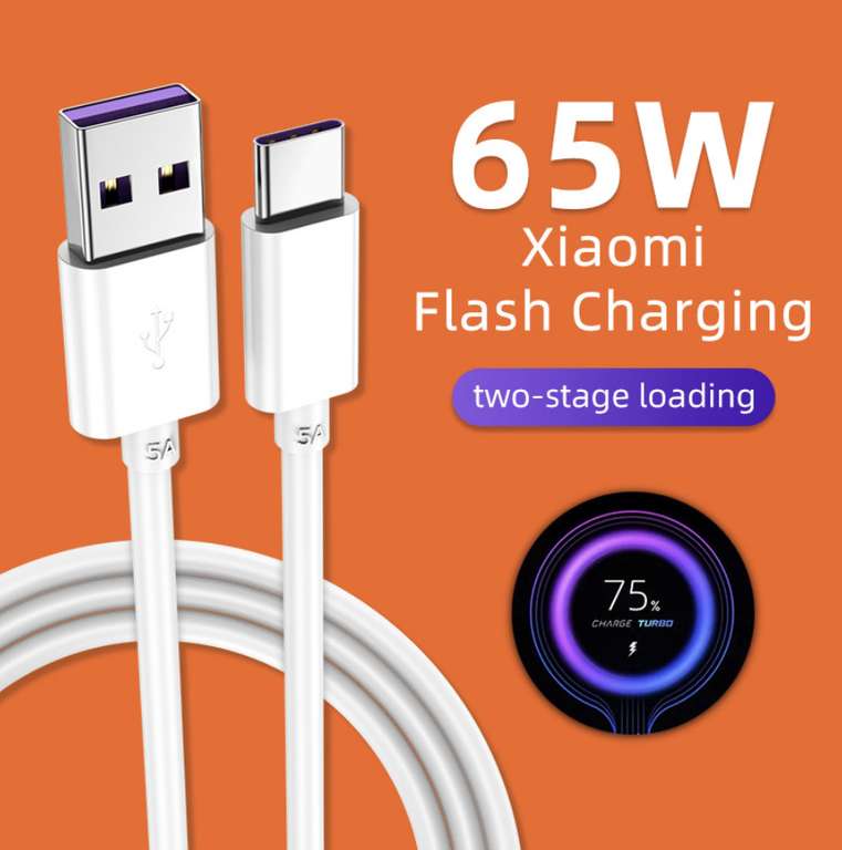 Xiaomi Dedicated USB-C Type Fast Charging Cable 5A 65W 0.25m 87p / 48p Welcome Deal @ Kebiss / AliExpress