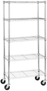 Amazon Basics 5-Shelf Medium Storage Unit With Casters, Height Adjustable Shelves & Levelling Feet. 680 kg Max Weight