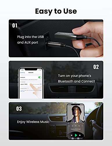 UGREEN Bluetooth aux adapter car with Bluetooth TF Card Slot, Car Bluetooth Aux Adapter Micro SD - £12.59 With Voucher @ UGREEN / Amazon