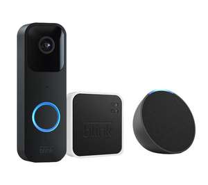 Blink Video Doorbell, Black + Sync Module, Works with Alexa + Echo Pop - Free Collection with code