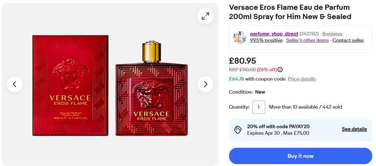 Versace Eros Flame Eau de Parfum 200ml Spray for Him New & Sealed With Code Sold by perfume_shop_direct