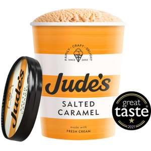 Jude's 460ml Vanilla / Salted Caramel / Chocolate Brownie icecream tub for £2.37 at Budgens