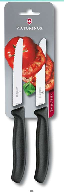 Victorinox 11 cm Swiss Classic Serrated Edge Tomato/Utility Knife in Blister Pack, Set of 2, Black