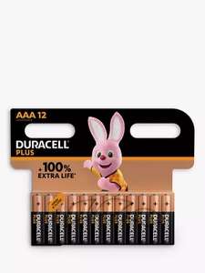 Duracell Plus AAA Batteries, Pack of 12 £5.99 +£2 click & collect @ John Lewis & Partners