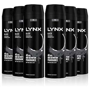 Lynx Black Bodyspray Deodorant XL 200 ml, Pack of 6 - £9 / £8.55 Subscribe & Save @ Amazon