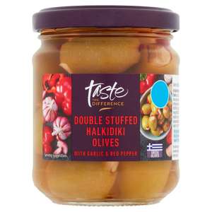 Double Stuffed Halkidiki Olives with Garlic & Red Pepper, Taste the Difference 190g (110g*)