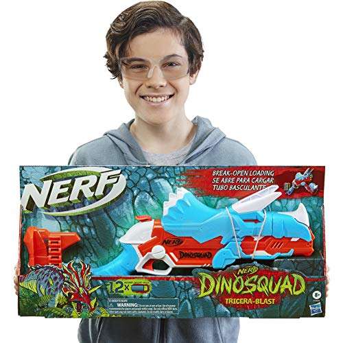 Nerf DinoSquad Tricera-blast Blaster, Break-Open 3-Dart Loading, 12 Nerf Darts, Dart Storage, Triceratops Dinosaur Design £10 @ Amazon