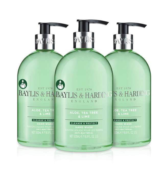 Baylis & Harding Aloe, Tea Tree & Lime Anti-Bacterial Hand Wash 500ml, (Pack of 3) - Vegan Friendly - £3 @ Amazon