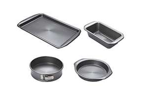 Circulon Momentum Bakeware Set of 4 with Baking Tray, Loaf Tin, Springform Cake Tin & Round Cake Tin - Grey Steel