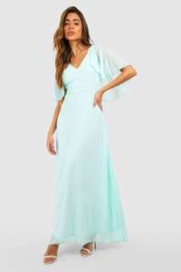 Chiffron Cape Sleeve Maxi Bridesmaid Dress