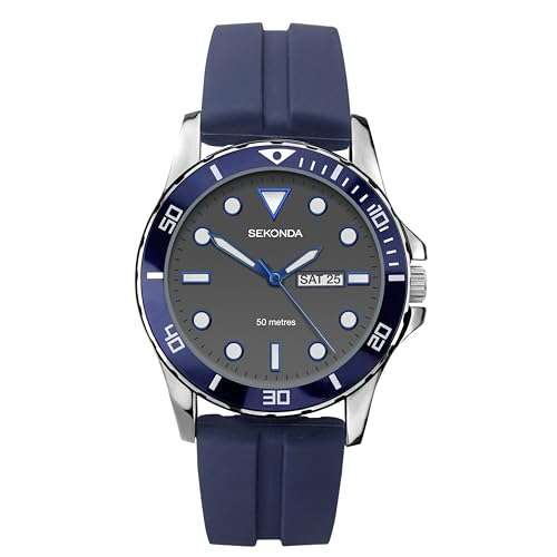 Sekonda Balearic Mens 44mm Quartz Watch with Analogue Day/Date Display, and Rubber Strap