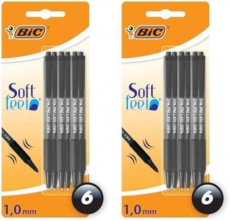 BIC Soft Feel Kugelschreiber – Mittlere Spitze, Schwarz, 12 Stück, Einziehbar & Mit Clip