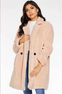 Pink Borg Teddy Bear Coat + 10% off first order - £17.99 + £3.99 Delivery @ Quiz Clothing