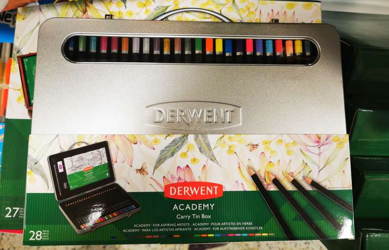 Derwent Academy Trend Colour Wooden Gift Box, 27 Piece Art Set £7.99 @ Home Bargains Hull