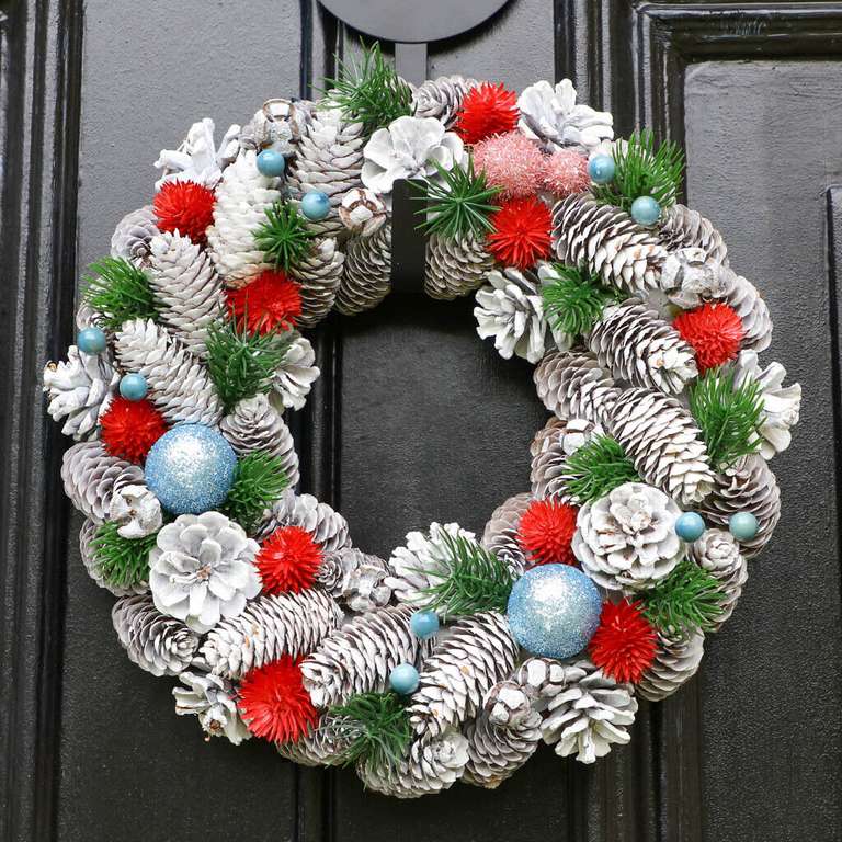 White Christmas Door Wreath White / Pink cones - £10.99 / Pink wood £13.99 - Sold by Yorkshire Interiors