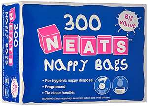 Neats - Nappy Bags, 300 Bulk Box, Tie Handle Disposable Sacks for Nappies
