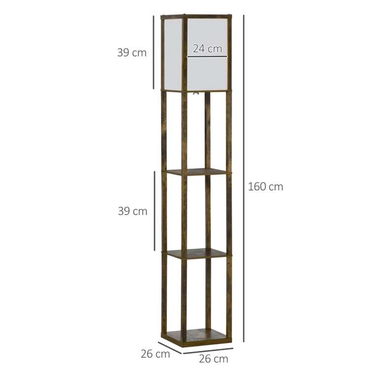 4-Tier Floor Standing Lamp with Storage Shelf (3 Colours - Rustic Brown / White / Oak) - With Code