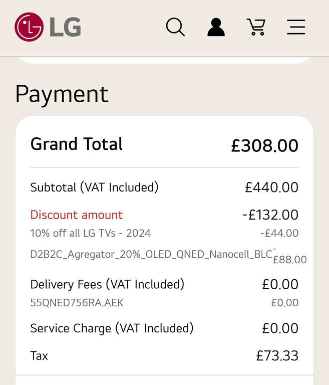 LG QNED75 55 inch 4K Smart UHD TV 2023 55QNED756RA - using code + BLC 20% off & sign up 2% off (£448.98 without)